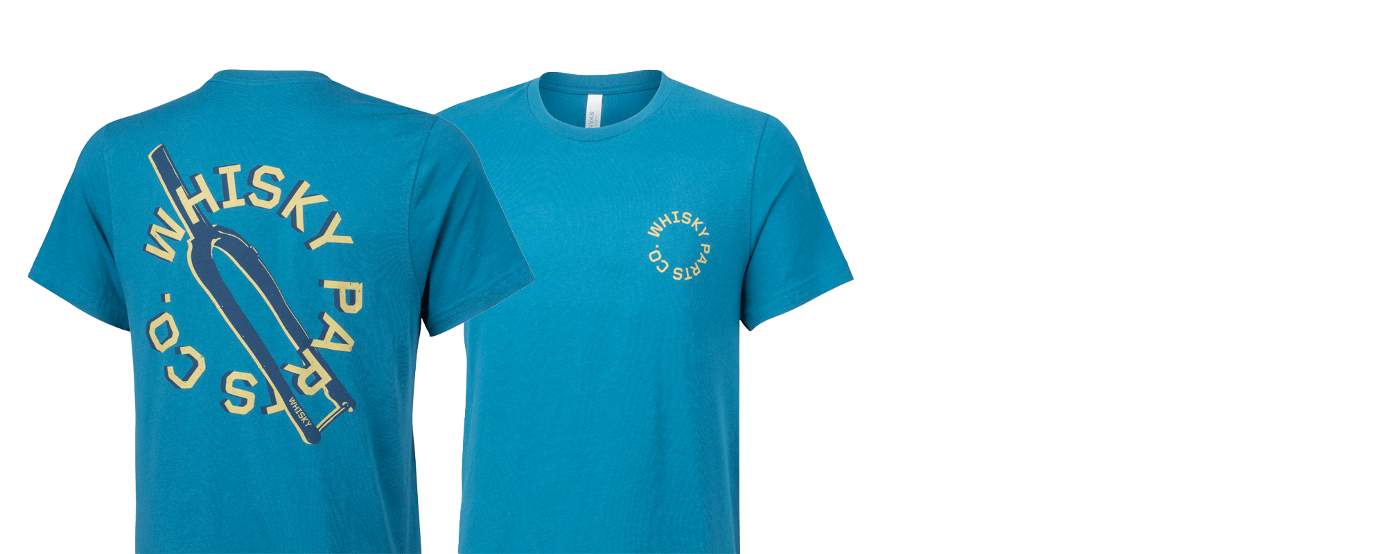 Whisky Prospector T-shirt - Deep Teal/Gold - front and rear views