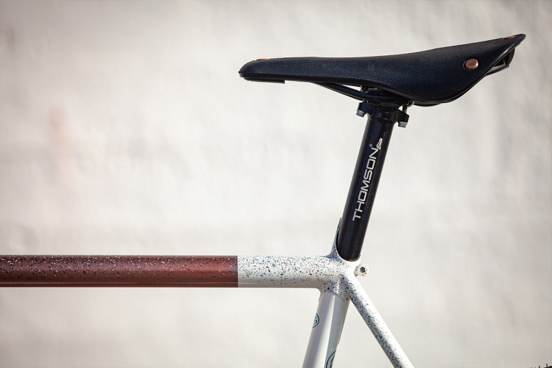 Profile closeup of the seatpost and saddle on the Dogwood Cycleworx Copper Gravel bike.